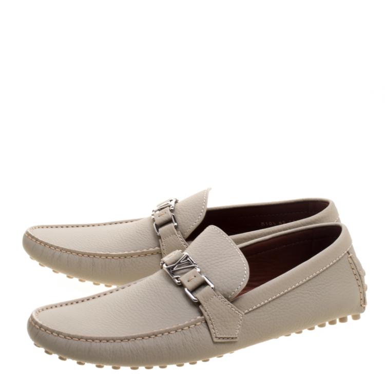 Pre Owned Louis Vuitton Beige Leather Hockenheim Moccasins Size 44.5