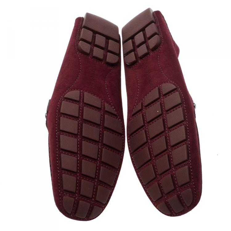 Pre Owned Louis Vuitton Garnet Red Suede Monte Carlo Loafers Size 43.5