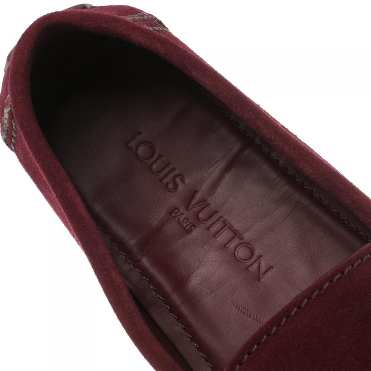Pre Owned Louis Vuitton Garnet Red Suede Monte Carlo Loafers Size 43.5