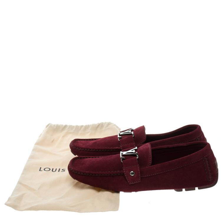 Pre Owned Louis Vuitton Garnet Red Suede Monte Carlo Loafers Size 43.5