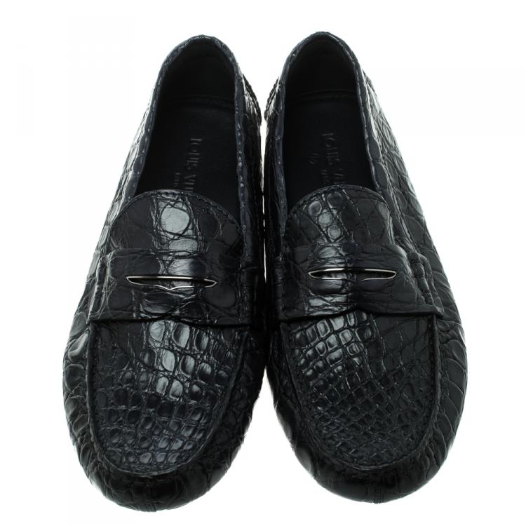 Pre Owned Louis Vuitton Marine Alligator Leather Penny Loafers Size 44