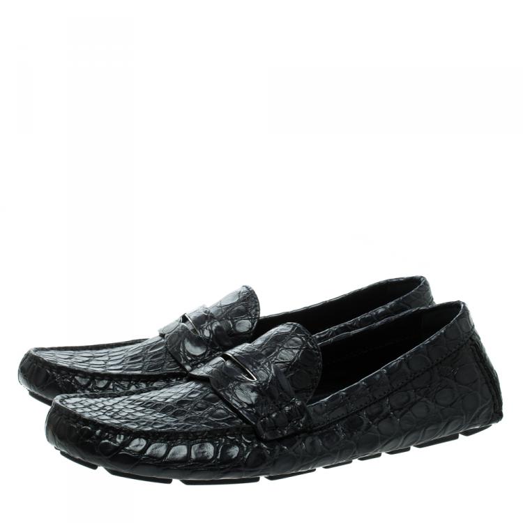 Pre Owned Louis Vuitton Marine Alligator Leather Penny Loafers Size 44