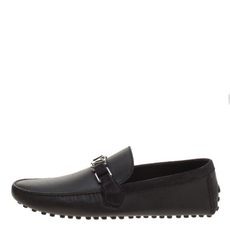 Pre Owned Louis Vuitton Black Leather and Suede Hockenheim Loafers Size 43.5