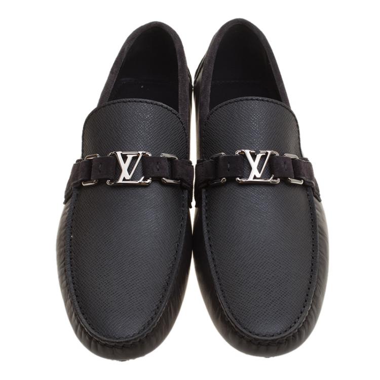 Pre Owned Louis Vuitton Black Leather and Suede Hockenheim Loafers Size 43.5