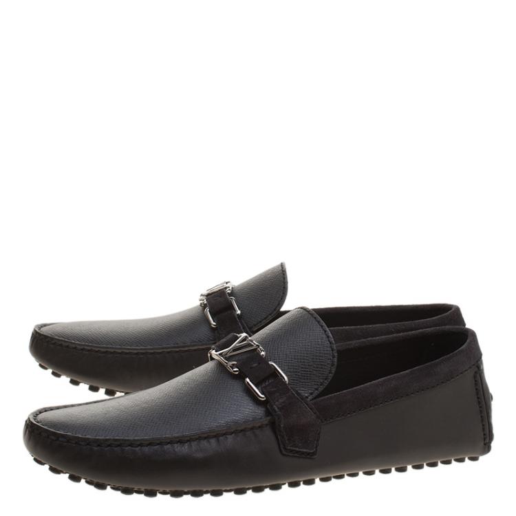 Pre Owned Louis Vuitton Black Leather and Suede Hockenheim Loafers Size 43.5