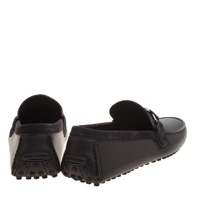 Pre Owned Louis Vuitton Black Leather and Suede Hockenheim Loafers Size 43.5