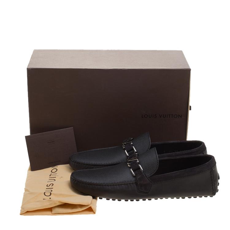 Pre Owned Louis Vuitton Black Leather and Suede Hockenheim Loafers Size 43.5
