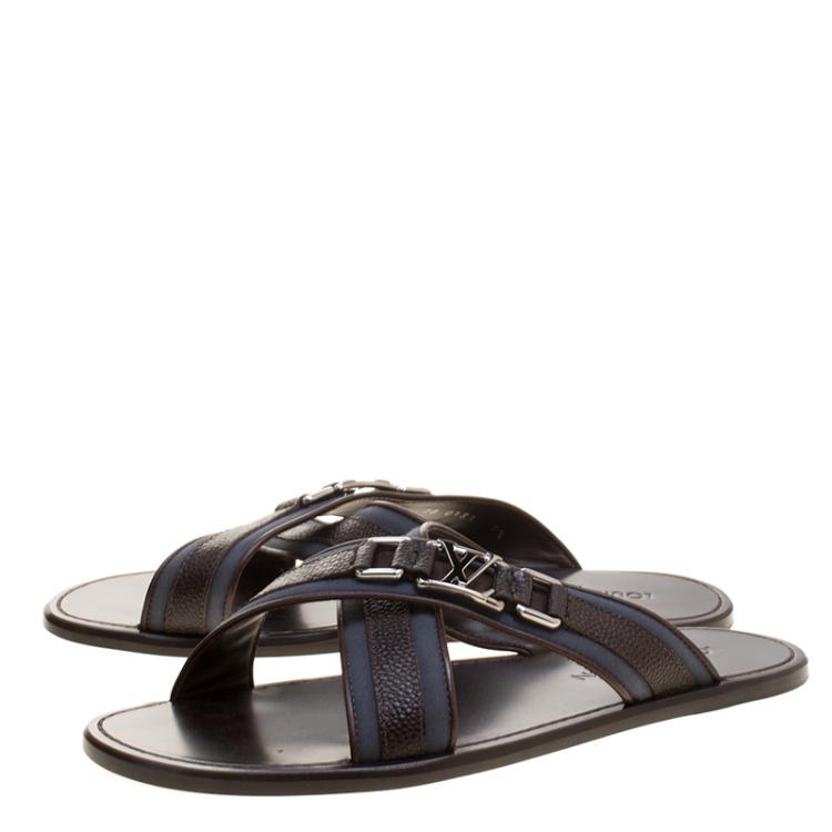 Pre Owned Louis Vuitton Two Tone Leather and Fabric Criss-Cross Sandals Size 41.5