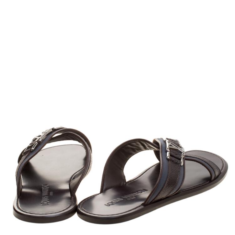 Pre Owned Louis Vuitton Two Tone Leather and Fabric Criss-Cross Sandals Size 41.5