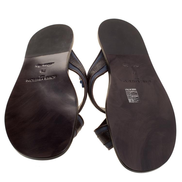 Pre Owned Louis Vuitton Two Tone Leather and Fabric Criss-Cross Sandals Size 41.5