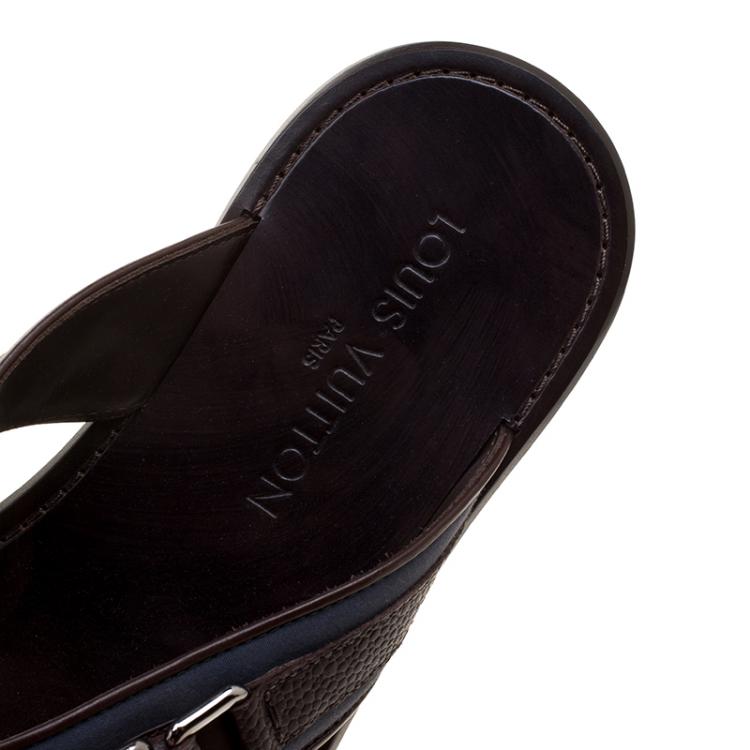 Pre Owned Louis Vuitton Two Tone Leather and Fabric Criss-Cross Sandals Size 41.5