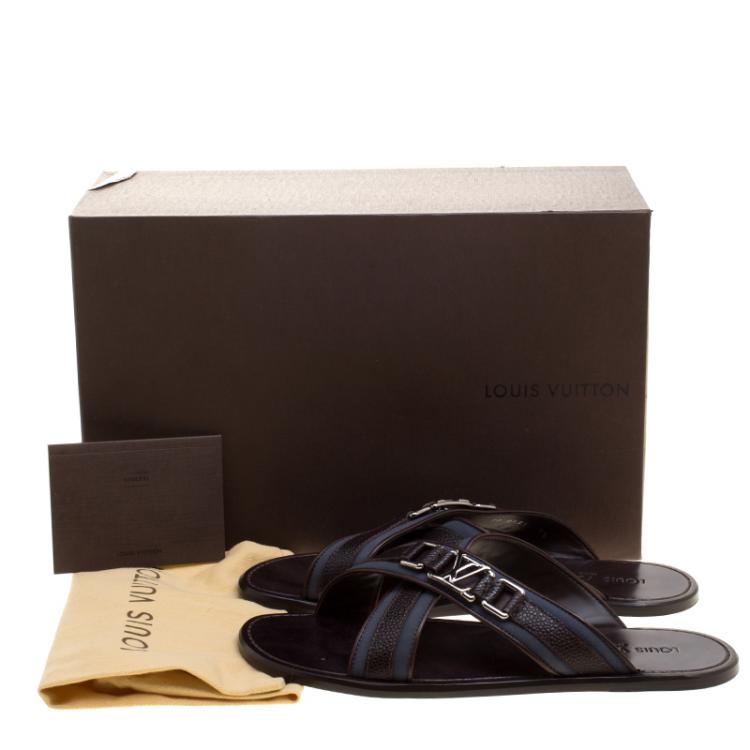 Pre Owned Louis Vuitton Two Tone Leather and Fabric Criss-Cross Sandals Size 41.5