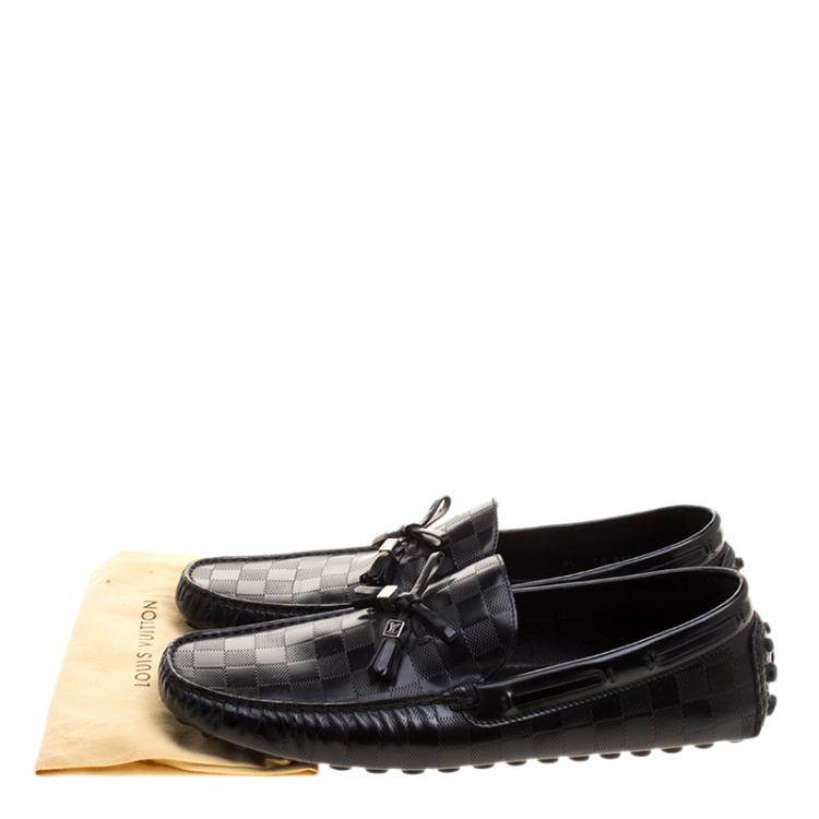 Pre Owned Louis Vuitton Black Damier Embossed Leather Bow Detail Loafers Size 43.5