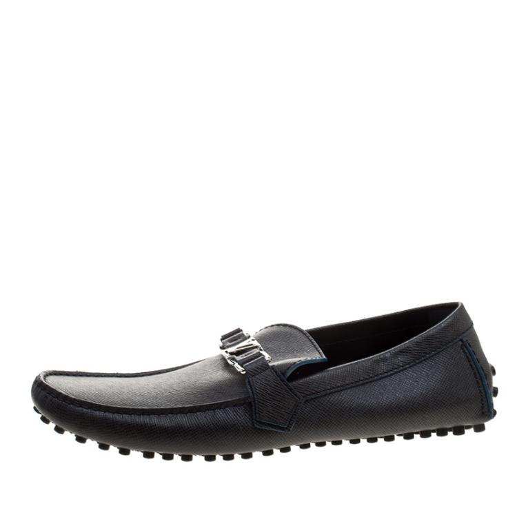 Pre Owned Louis Vuitton Graphite Leather Hockenheim Loafers Size 44