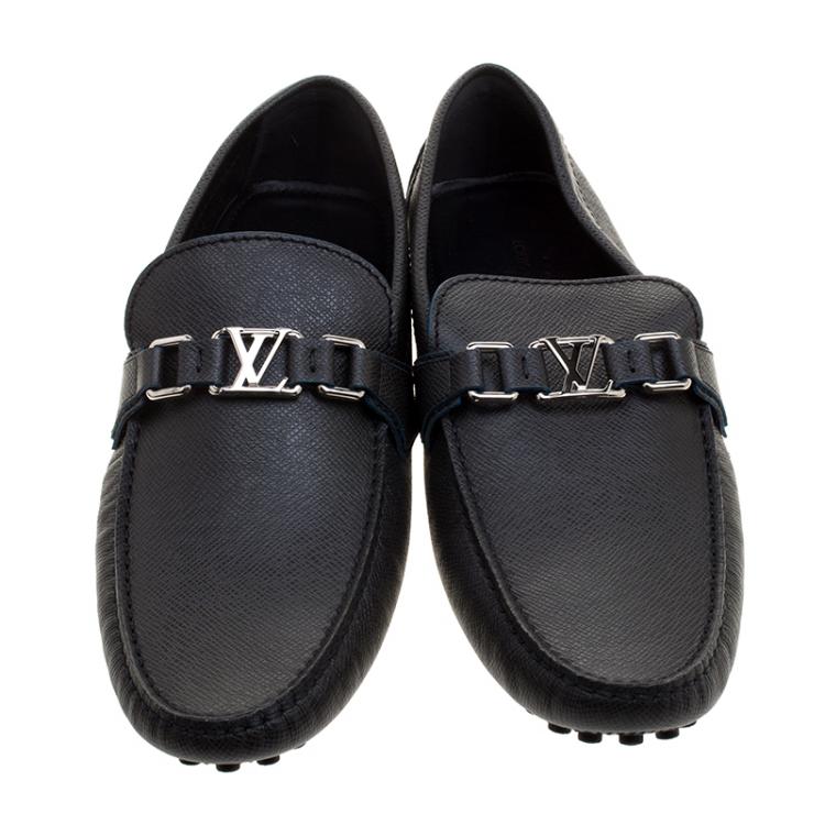 Pre Owned Louis Vuitton Graphite Leather Hockenheim Loafers Size 44