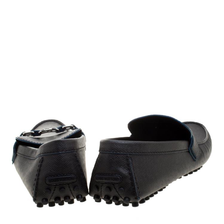 Pre Owned Louis Vuitton Graphite Leather Hockenheim Loafers Size 44