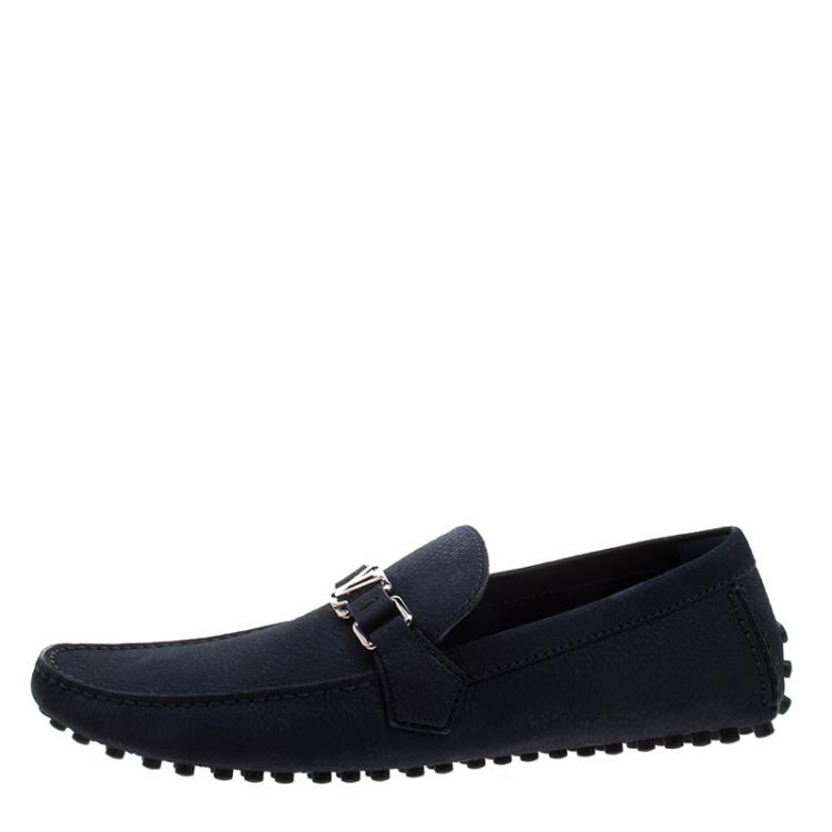 مملوكة مسبقًا Louis Vuitton Oxford Blue Leather Hockenheim Moccasins Size 43