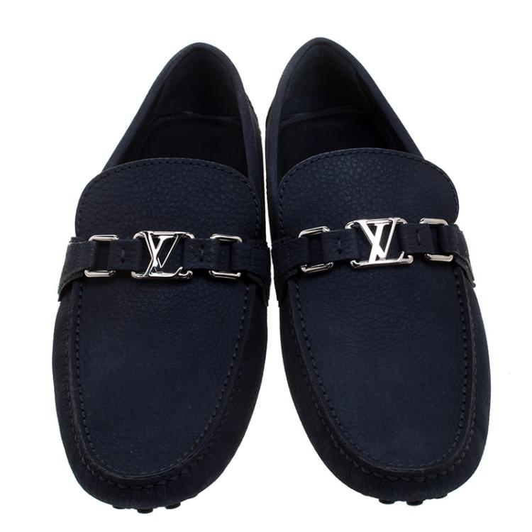 مملوكة مسبقًا Louis Vuitton Oxford Blue Leather Hockenheim Moccasins Size 43