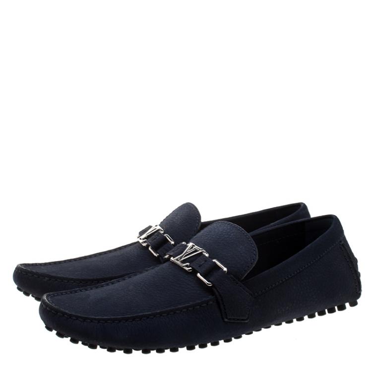 مملوكة مسبقًا Louis Vuitton Oxford Blue Leather Hockenheim Moccasins Size 43