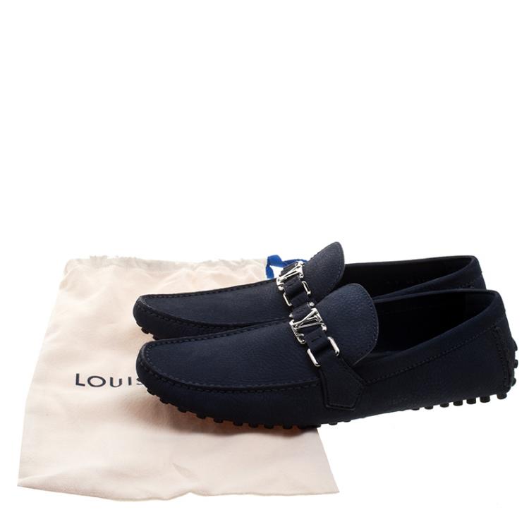 مملوكة مسبقًا Louis Vuitton Oxford Blue Leather Hockenheim Moccasins Size 43