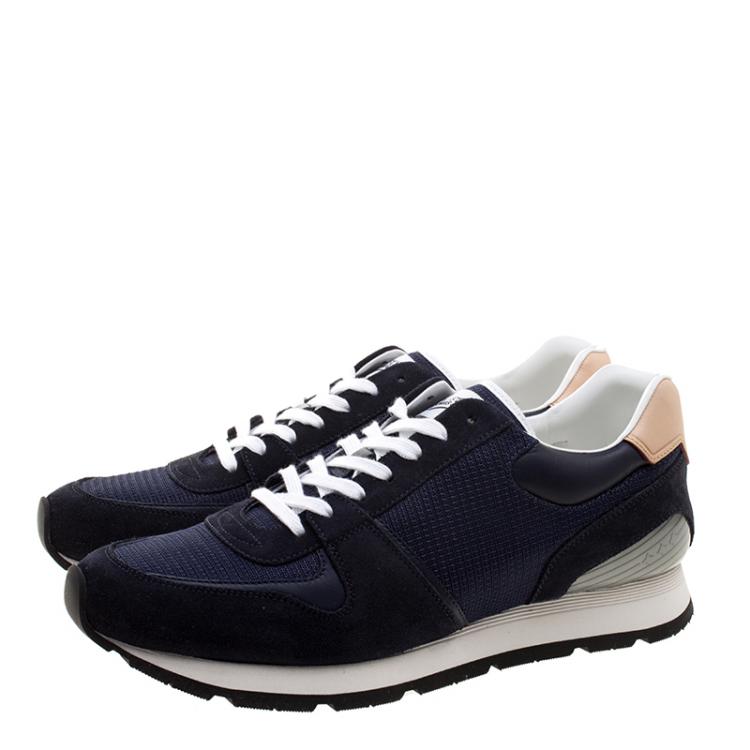 Pre Owned Louis Vuitton Blue Mesh and Suede Abbesses Sneakers Size 42.5