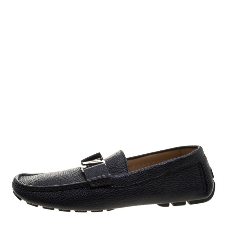 Pre Owned Louis Vuitton Dark Blue Leather Monte Carlo Loafers Size 43