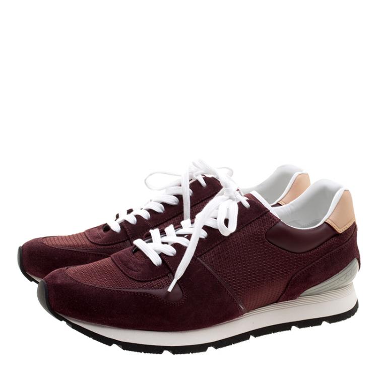 Pre Owned Louis Vuitton Bordeaux Mesh and Suede Abbesses Lace Up Sneakers Size 44