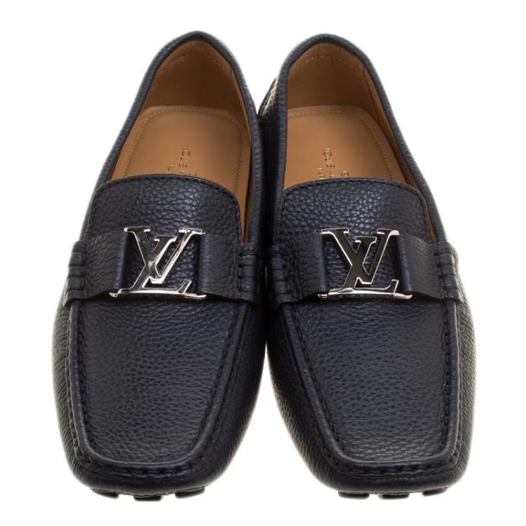 Pre Owned Louis Vuitton Navy Blue Leather Monte Carlo Loafers Size 41