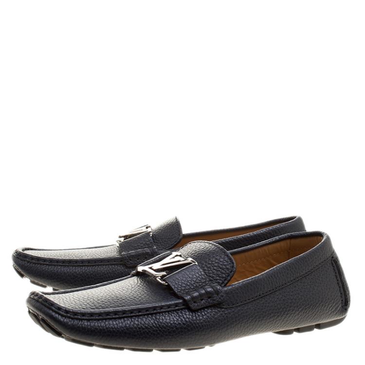 Pre Owned Louis Vuitton Navy Blue Leather Monte Carlo Loafers Size 41