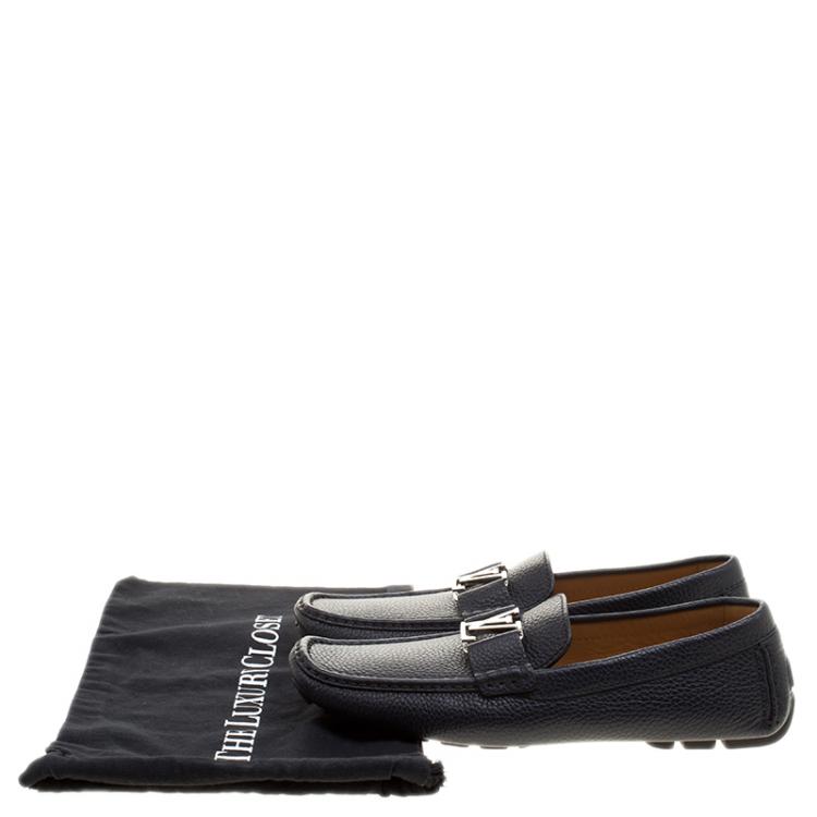 Pre Owned Louis Vuitton Navy Blue Leather Monte Carlo Loafers Size 41