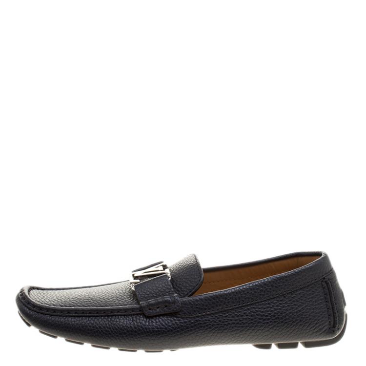 Pre Owned Louis Vuitton Navy Blue Leather Monte Carlo Loafers Size 42.5