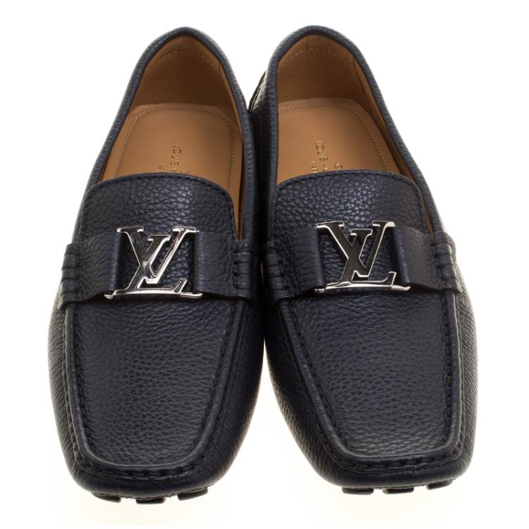 Pre Owned Louis Vuitton Navy Blue Leather Monte Carlo Loafers Size 42.5