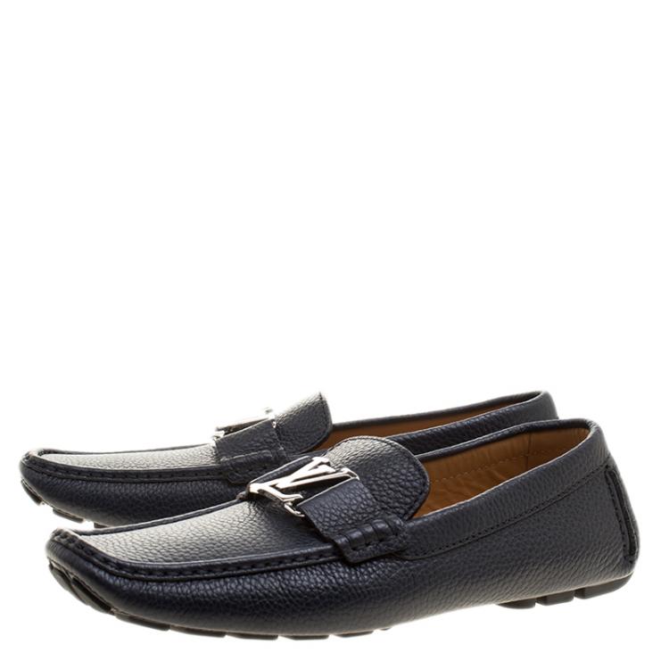 Pre Owned Louis Vuitton Navy Blue Leather Monte Carlo Loafers Size 42.5
