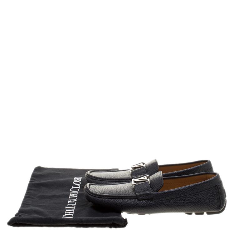 Pre Owned Louis Vuitton Navy Blue Leather Monte Carlo Loafers Size 42.5