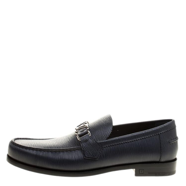 Pre Owned Louis Vuitton Navy Blue Epi Leather Major Loafers Size 42