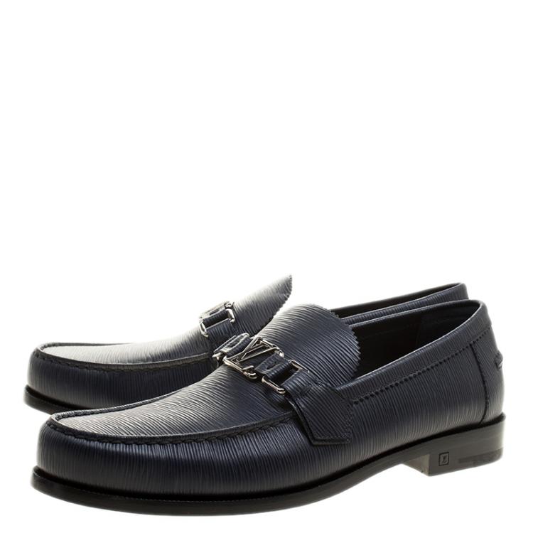 Pre Owned Louis Vuitton Navy Blue Epi Leather Major Loafers Size 42