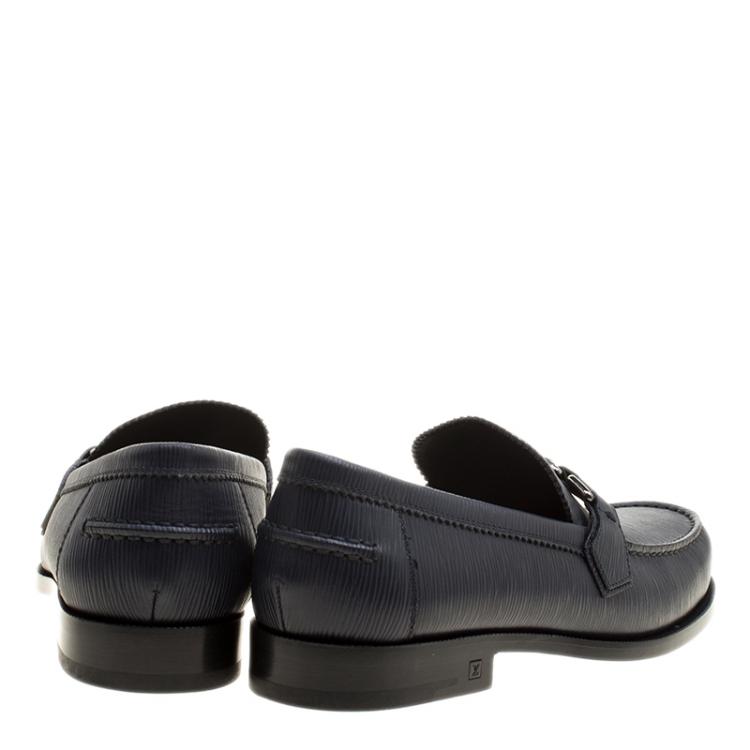 Pre Owned Louis Vuitton Navy Blue Epi Leather Major Loafers Size 42