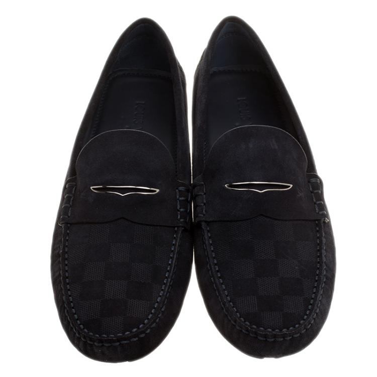 Pre Owned Louis Vuitton Black Damier Infini Suede Loafers Size 43.5