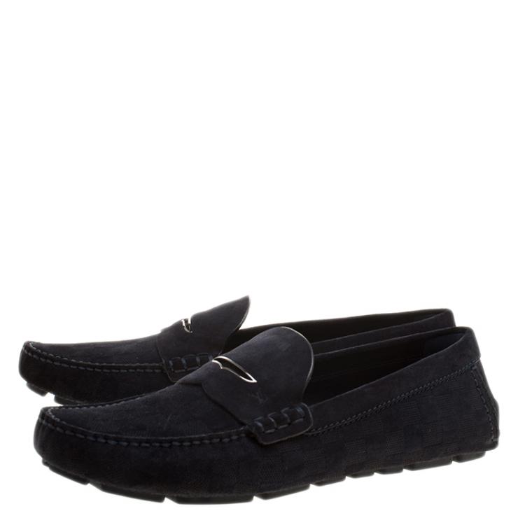 Pre Owned Louis Vuitton Black Damier Infini Suede Loafers Size 43.5