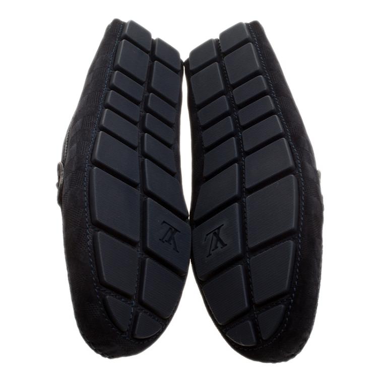 Pre Owned Louis Vuitton Black Damier Infini Suede Loafers Size 43.5