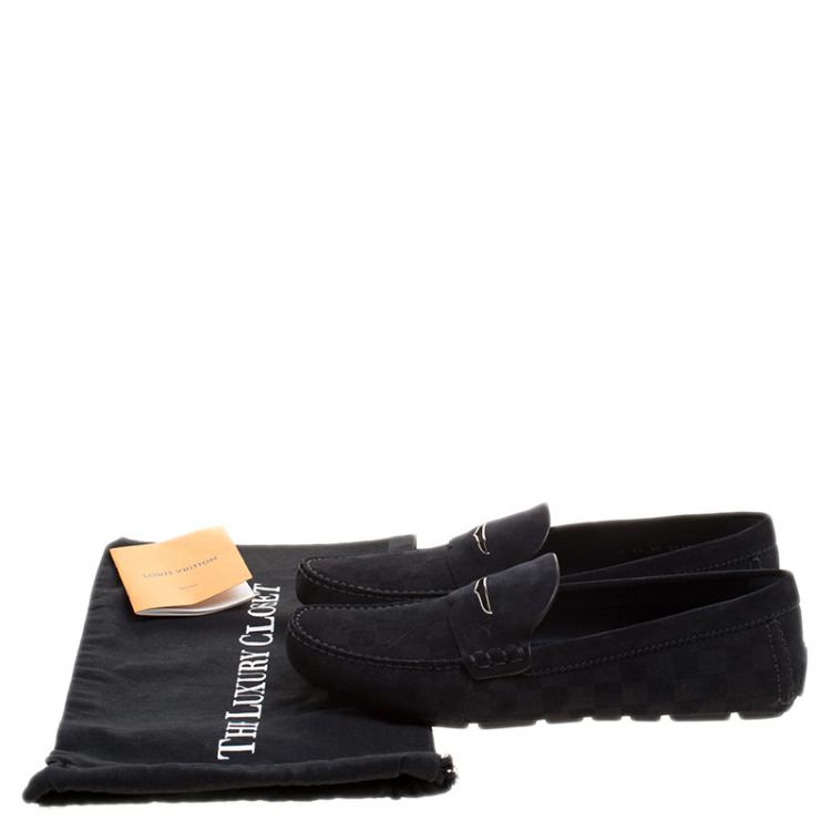 Pre Owned Louis Vuitton Black Damier Infini Suede Loafers Size 43.5