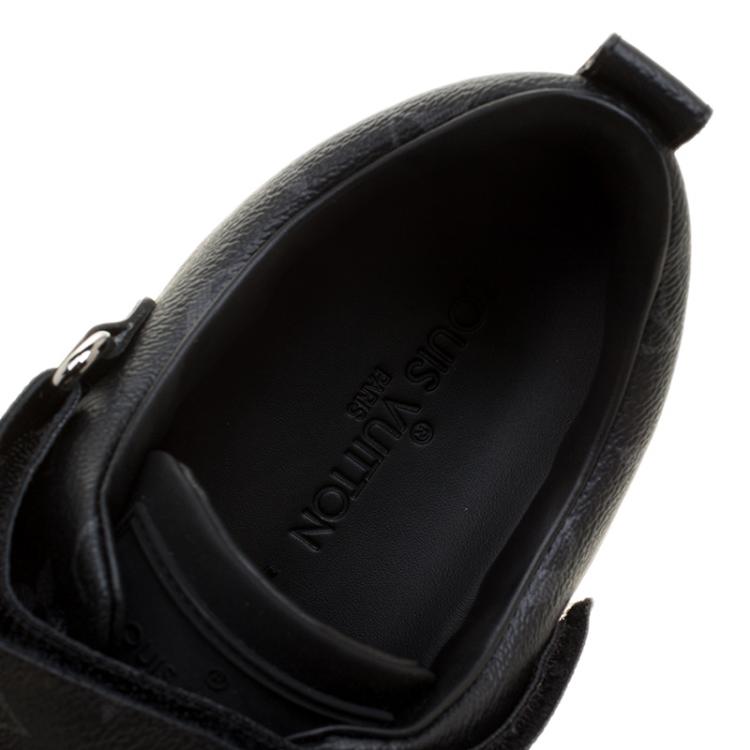 Pre Owned Louis Vuitton Black Leather and Monogram Canvas Passenger Lace Up Sneakers Size 43