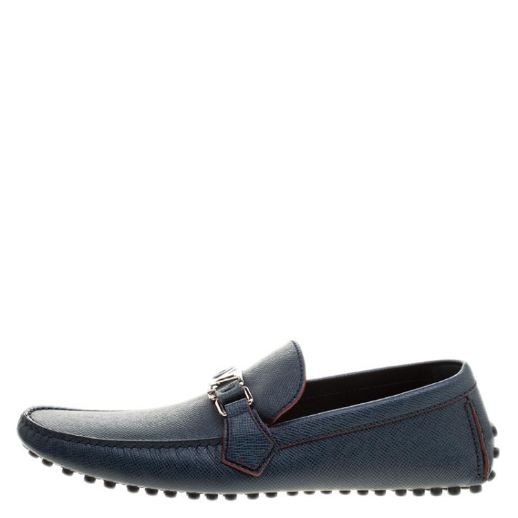 Pre Owned Louis Vuitton Blue Leather Hockenheim Loafers Size 43