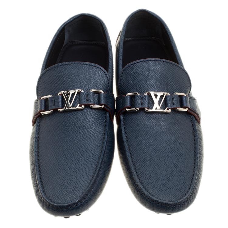 Pre Owned Louis Vuitton Blue Leather Hockenheim Loafers Size 43