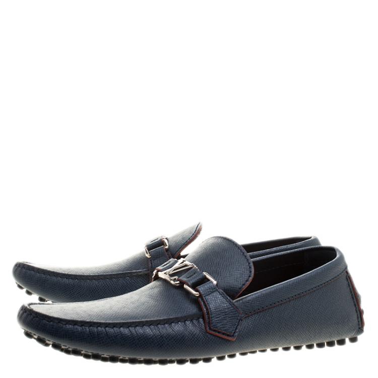 Pre Owned Louis Vuitton Blue Leather Hockenheim Loafers Size 43