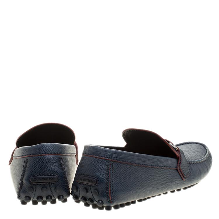 Pre Owned Louis Vuitton Blue Leather Hockenheim Loafers Size 43