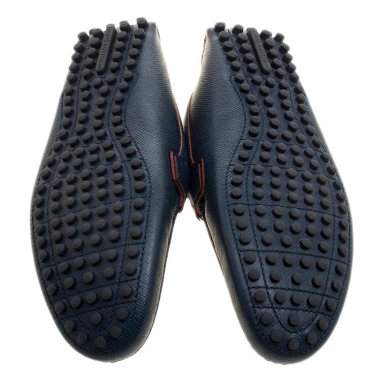 Pre Owned Louis Vuitton Blue Leather Hockenheim Loafers Size 43