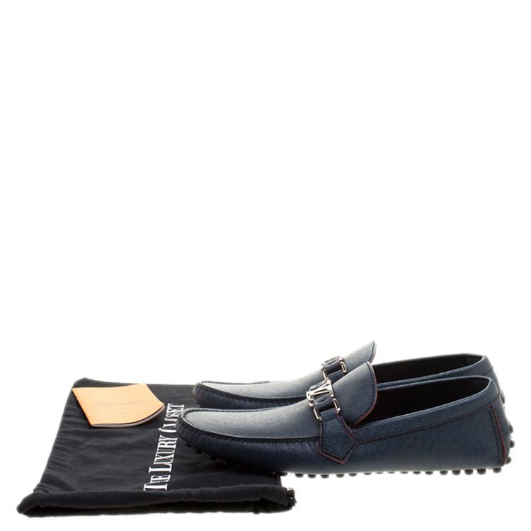 Pre Owned Louis Vuitton Blue Leather Hockenheim Loafers Size 43
