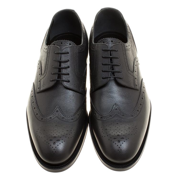 Pre Owned Louis Vuitton Black Brogue Leather Marquis Derby Size 42