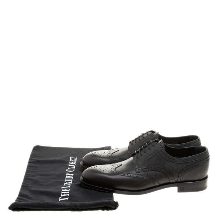 Pre Owned Louis Vuitton Black Brogue Leather Marquis Derby Size 42